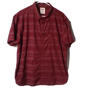 Levis Oxford Button Front Shirt Mens Size XL Red Stripe Short Sleeve Collar